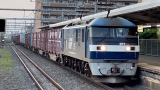 JR貨物EF210形100番台167号機+コキ15B(両)が鴻巣駅を通過するシーン(3096レ・吹A123・コンテナ輸送)