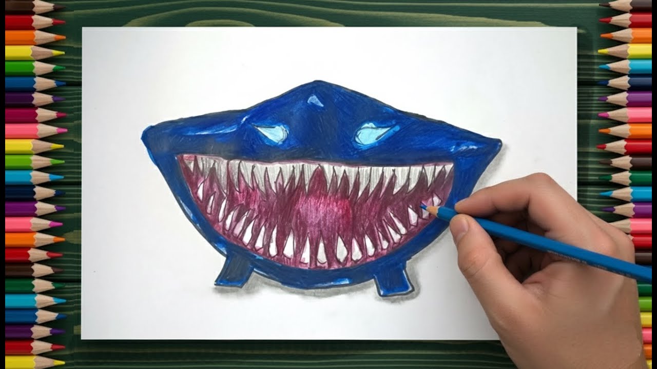 как нарисовать Эль Маху (Акулу) из (ROBLOX) FISH IT на бумаге.