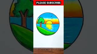 Easy Circle Scenery Drawing with Colour | Beautiful Circle Art drawing#shorts​ #youtubeshorts​