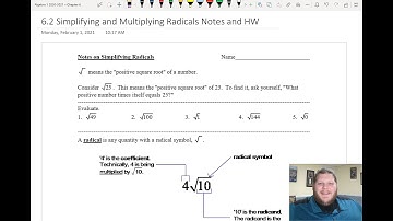 6.2 Simplifying and Multiplying Radicals Notes