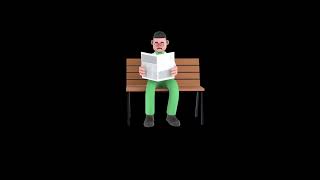 3D Cartoon Biologist Character Turntable | Scientist Reading Document on Park Bench