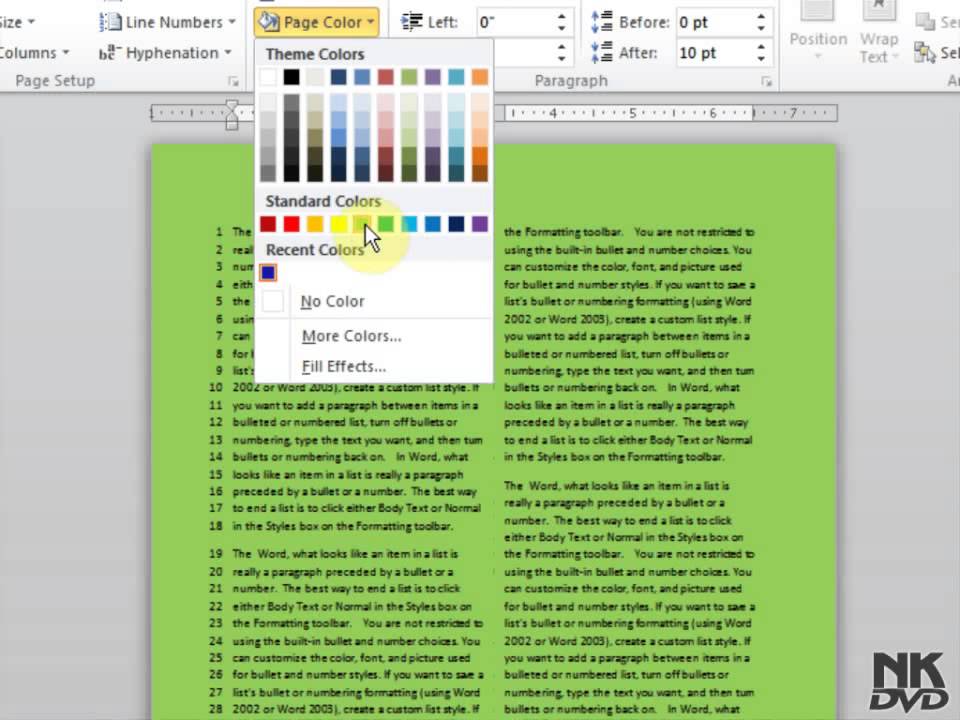 Lesson 76 Add Page Color Microsoft Office Word 2007 2010 Free Tutorial ...