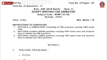 MSC AMT 1ST SEM SCRIPT WRITING FOR ANIMATOR MAY 2019 | PTU