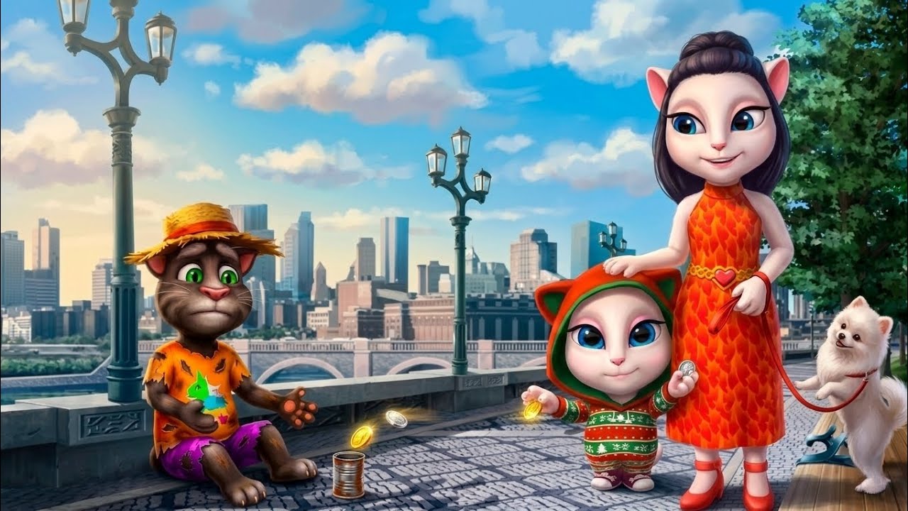 Rich Angela and her daughter help poor beggar Tom. He is sad 😔my talking angela 2 &1 talking tom 😍