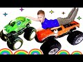 Monster Trucks Pretend play hide and seek! Монстр Траки Hot Wheels играют в Прятки на МОРЕ!