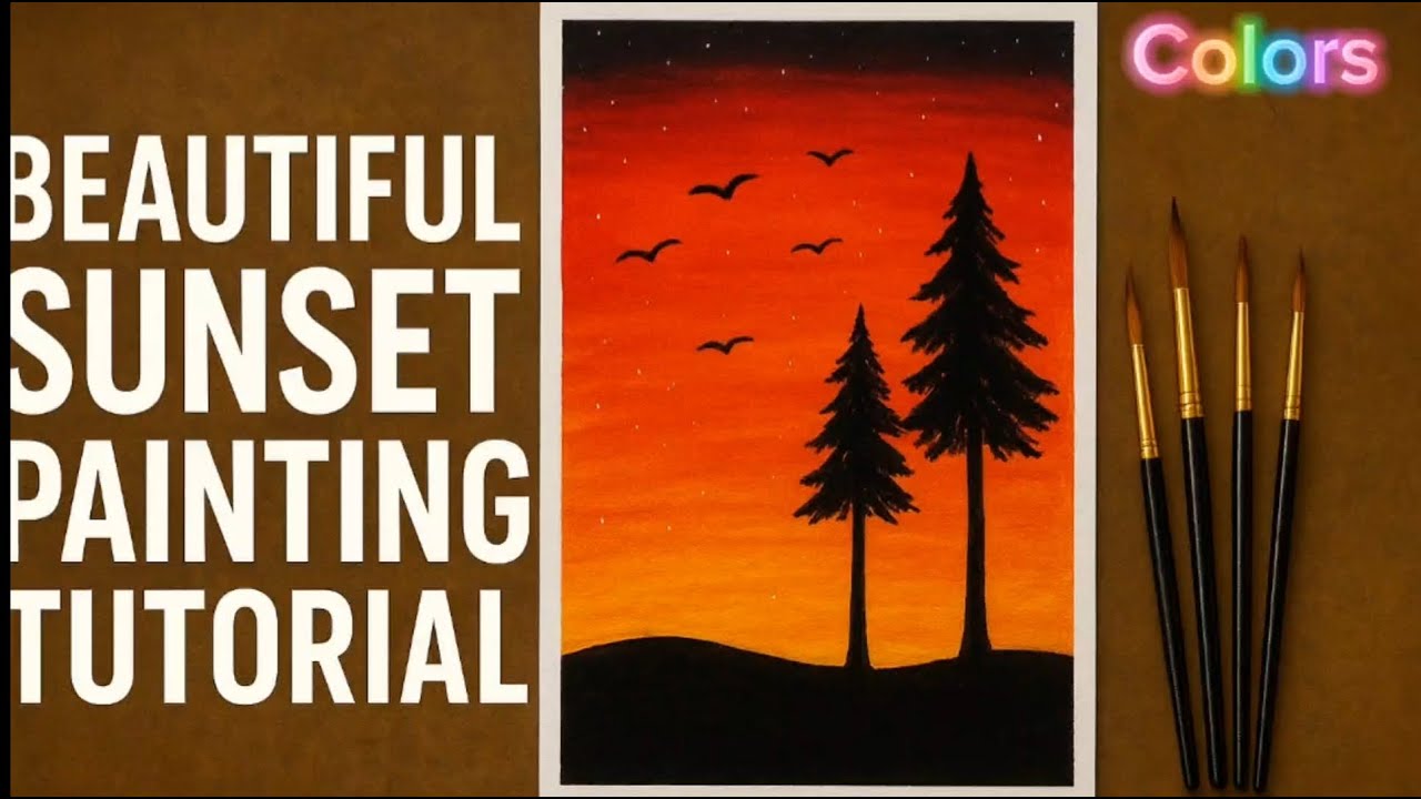 Easy Sunset Landscape Painting Tutorial for Beginners - YouTube