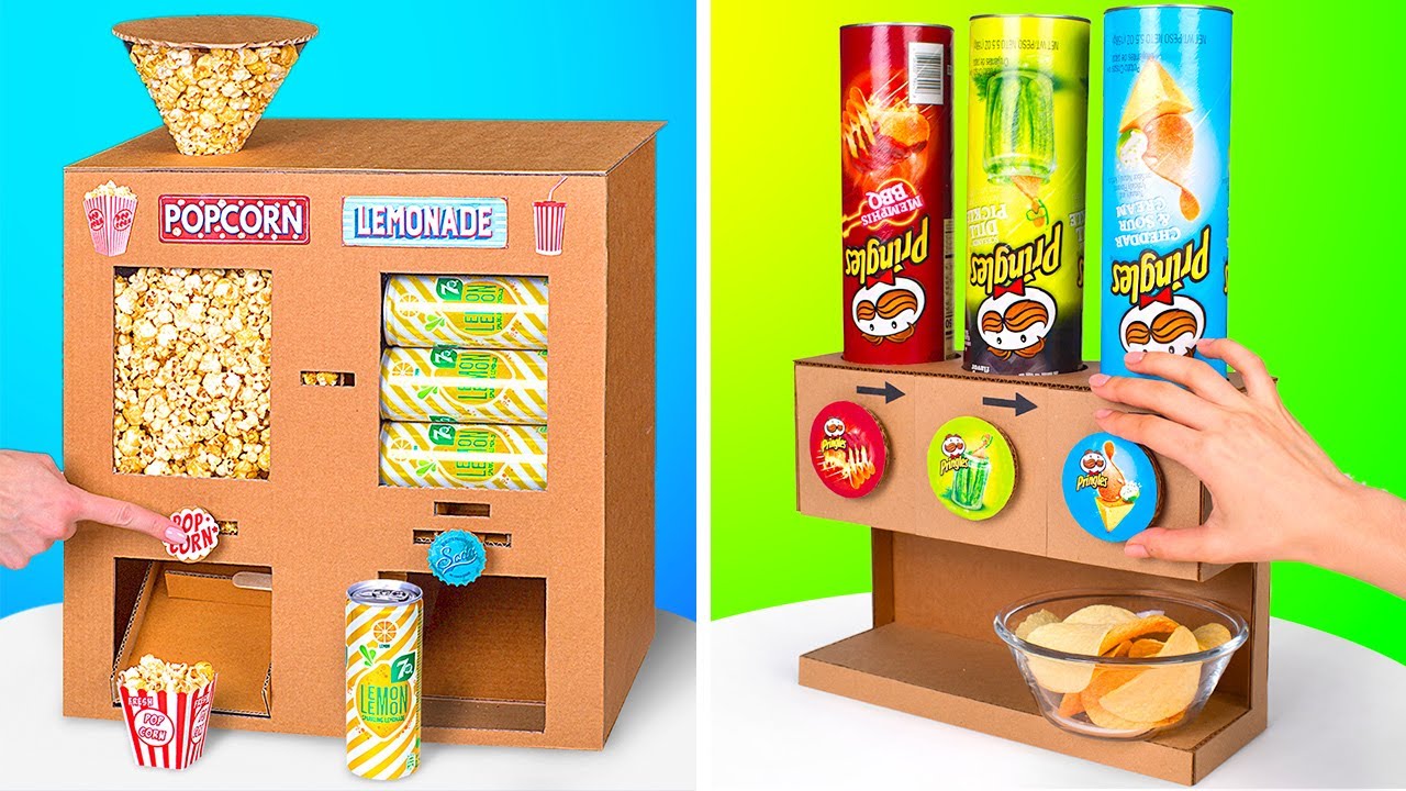 Snack Dispensers || Chips, Popcorn And Soda Served In Cool Cardboard ...