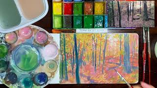 Autumn leaves - gouache sketchbook painting process