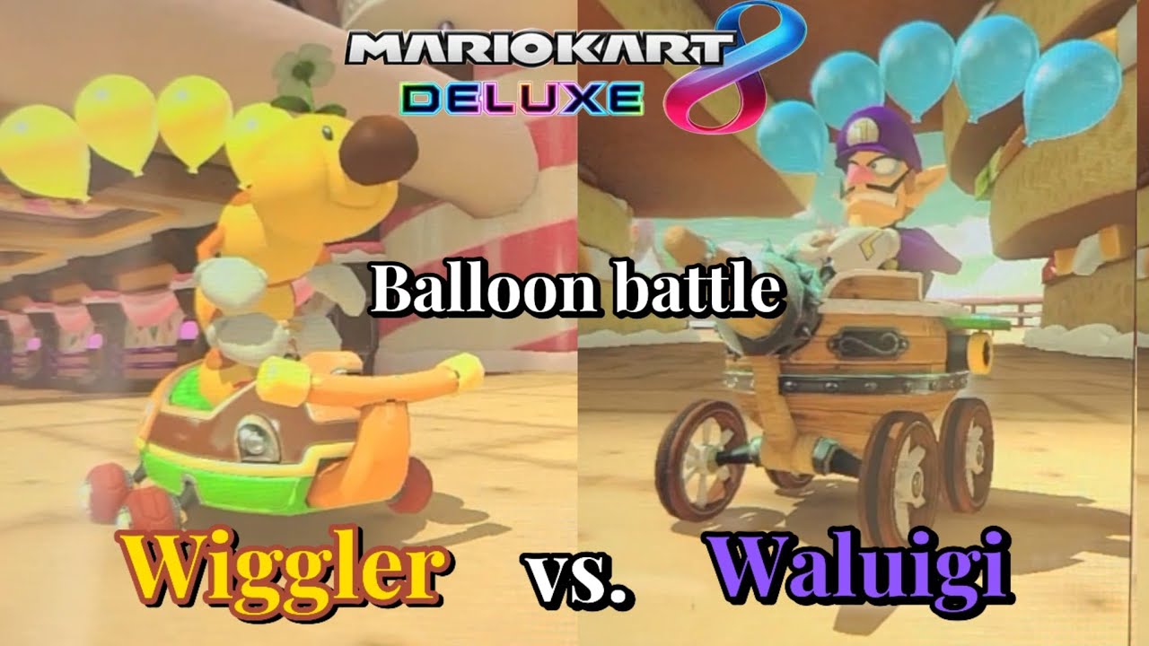 Mario Kart 8 Deluxe Waluigi loses to Wiggler at balloon battle.