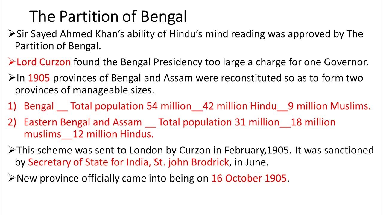 The Partition of Bengal in urdu/hindi bengal partition in hindi/urdu