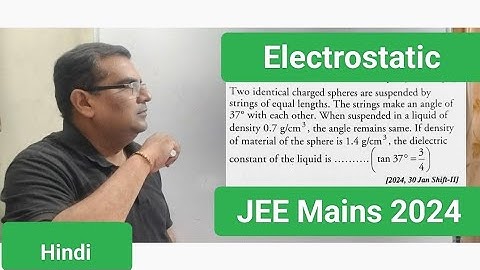 Two identical charged spheres are suspended by strings of equal lengths. The strings make an angle