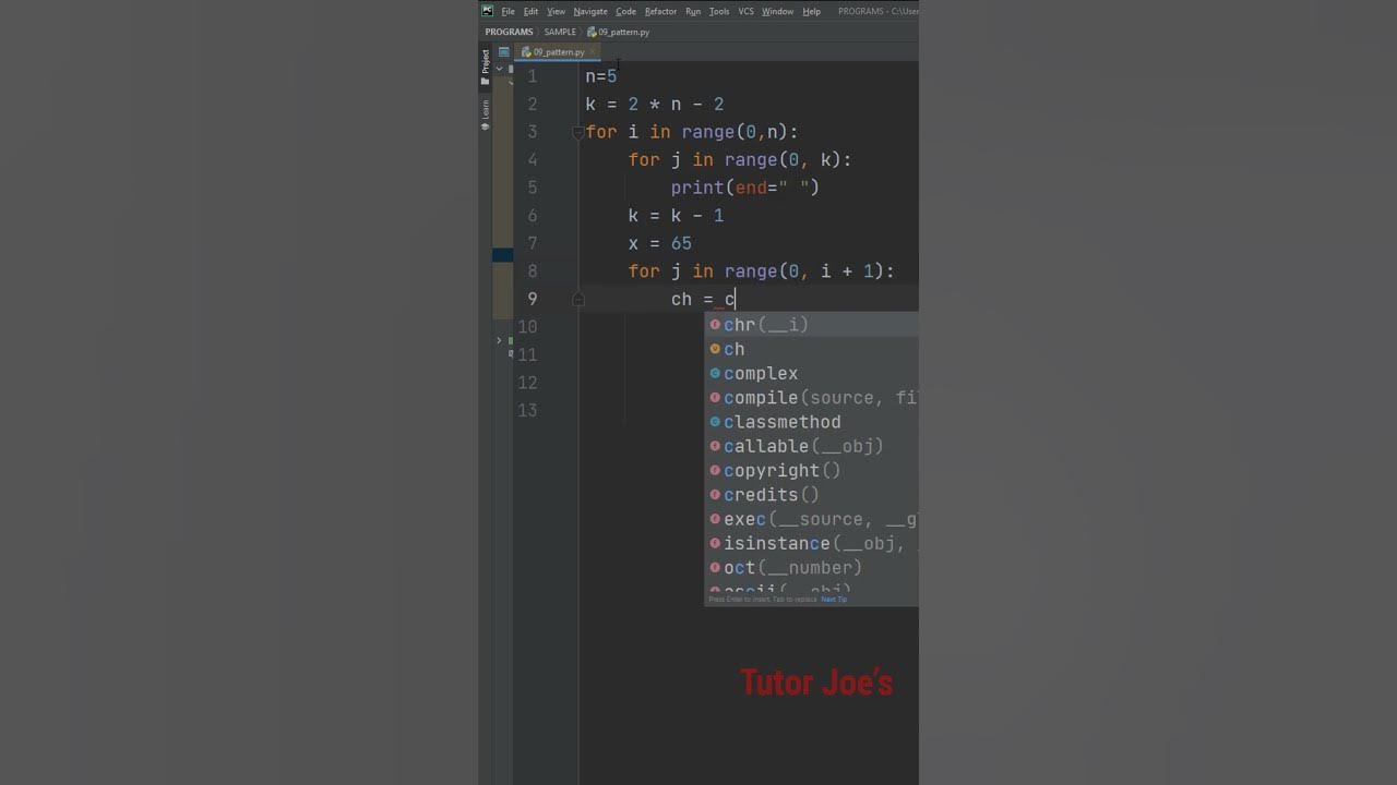 Alphabet Equilateral Triangle Pattern in Python | Tutor Joes - YouTube