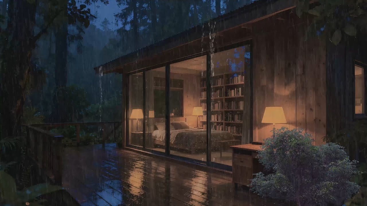 Cozy Forest Bedroom in the Rain 🌲 | Calm Night Rain Ambience for Deep ...
