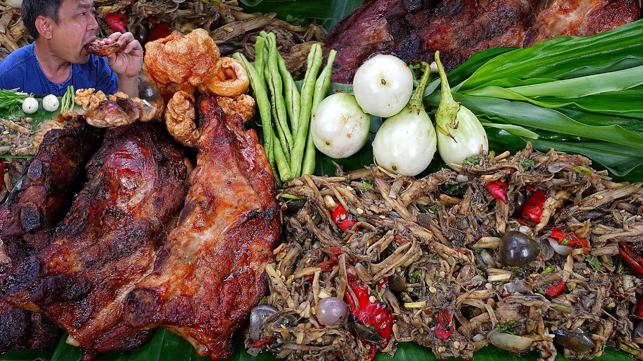 ยำหน่อไม้ใส่น้ำปู ซี่โครงหมูกระดูกอ่อนย่าง แคบหมู ผักแกล้ม เมนูอาหารหน้าฝน-16-08-2023-