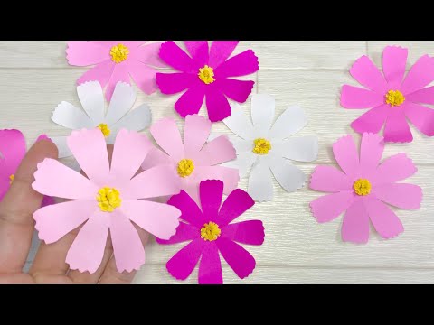 折り紙 秋の花 コスモスの作り方 秋桜の簡単な切り方 ペーパーフラワーの壁面かざり Youtube