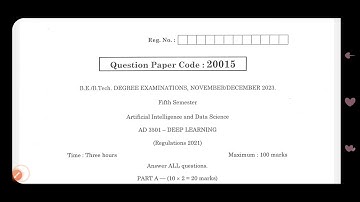 AD3501 | Deep Learning | Nov Dec 2023 | Anna University | Questions