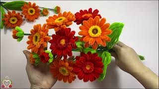 Cách làm hoa Đồng Tiền cắm bình, trụ hoa ngày tết bằng kẽm nhung - How to make a Gerbera ! #hms2