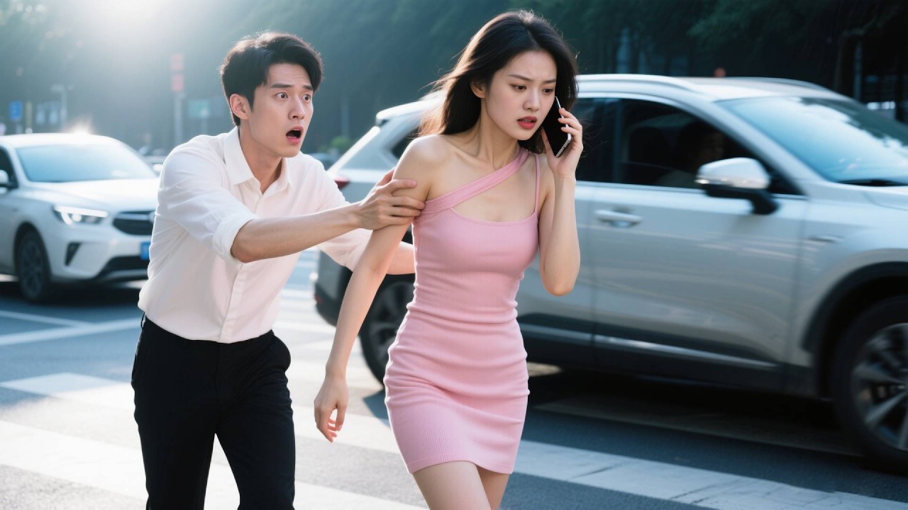 車に轢かれそうな美女社長を救うため、貧乏青年が思わず下着の肩紐を掴んだ！だが返ってきたのは平手打ち！