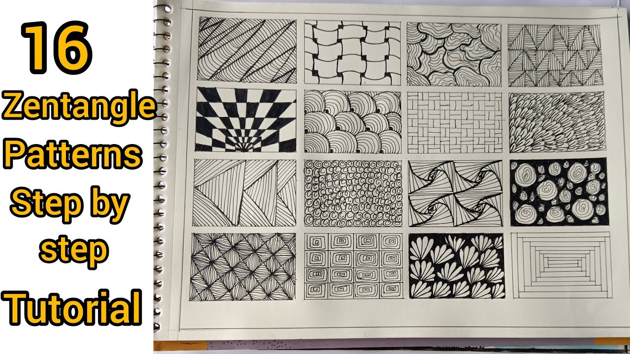 16 zentangle patterns step by step tutorial//zentangle patterns for ...