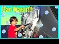 Ryan CAR WASH  and plays with Construction Crane and Fire Truck Toys
