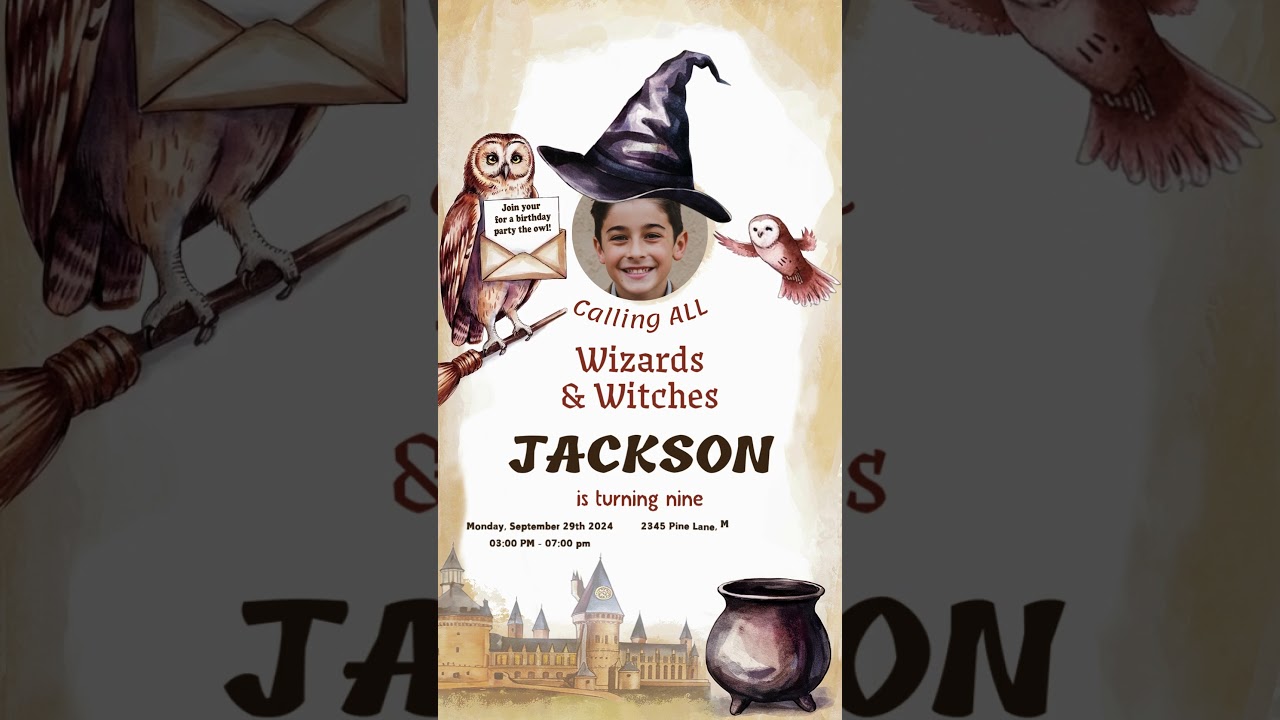 Wizard Birthday Party Invitation With photo Editable Template  