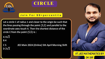 Let a circle C of radius 1 and closer to the origin JEE Main 2024 (Online) 5th April Morning Shift