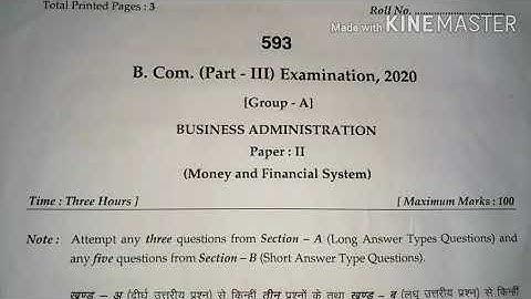 Money and financial system paper b.com 3rd year ||2020||