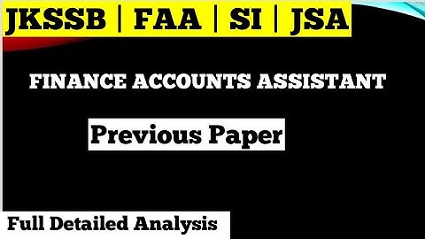 Previous Paper | JKSSB | FINANCE ACCOUNTS ASSISTANT...👌👌