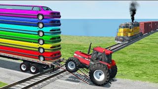 Trailer Tractor Transport Truck Rescue Stuck Cars  Long Cars Vs Rails And Train  Beamngdrive