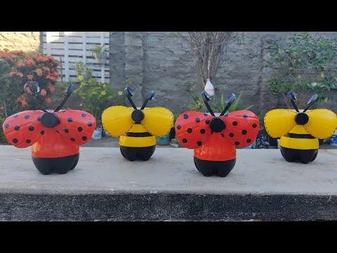 DIY Artesanato Com GARRAFA PET Para Jardim Decoração E Reciclagem Joaninha E Abelha 