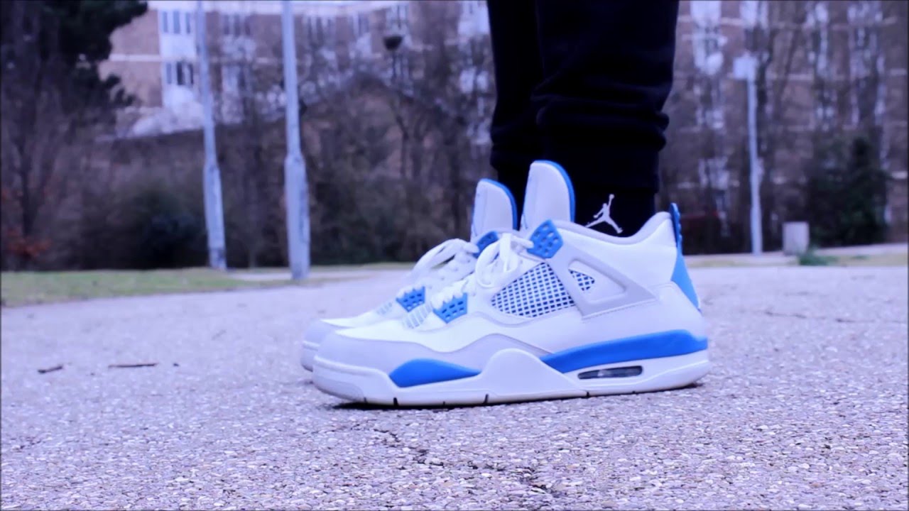 Jordan Retro 4 Military Blue On Feet Youtube