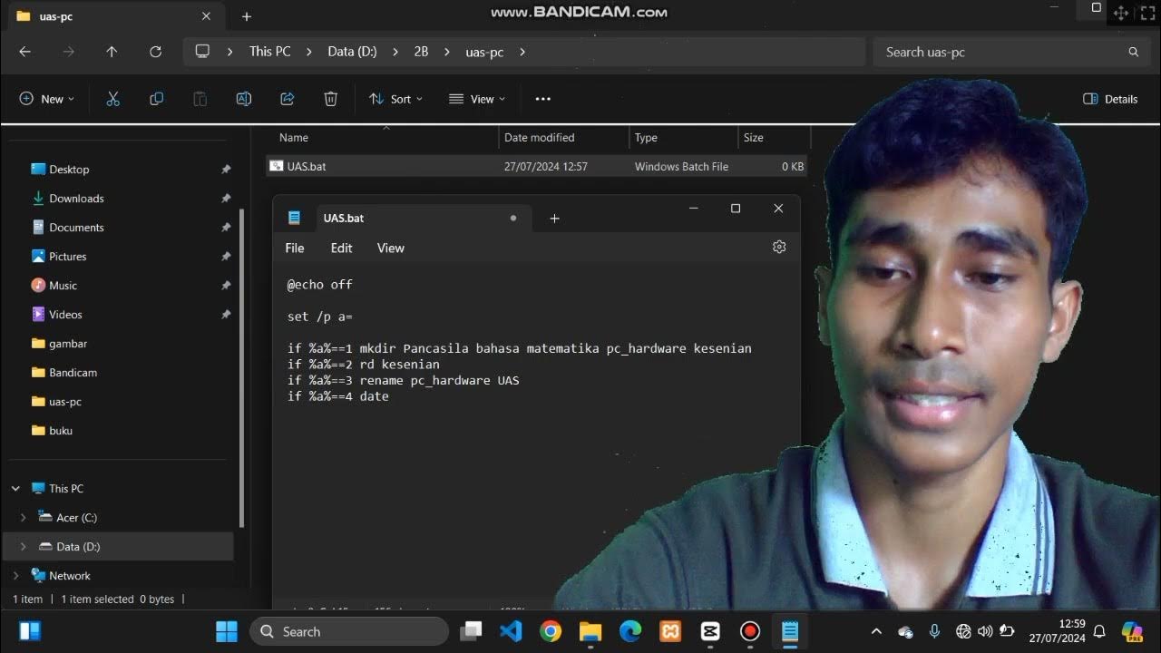 Uas membuat program dokumen bat di notepad untuk menjalankan di command