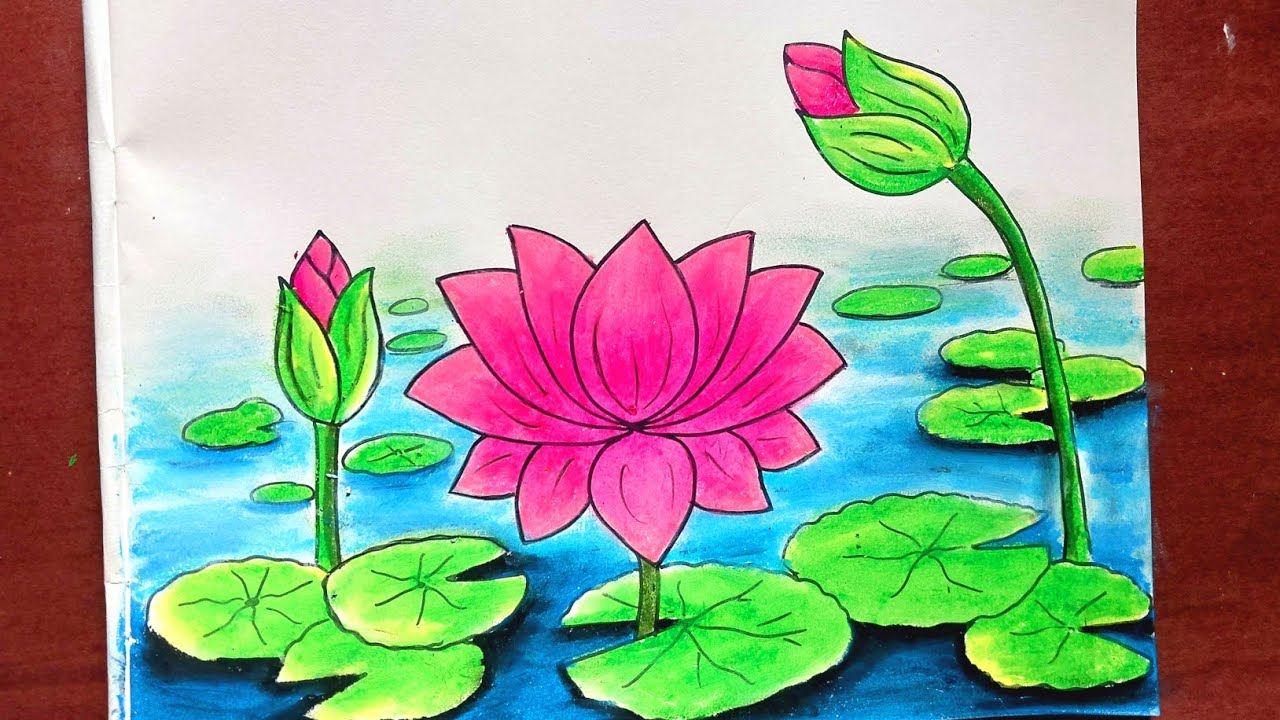 How to draw lotus easy scenery drawing // lotus flower drawing for beginners // পদ্মফুল ছবি আঁকা