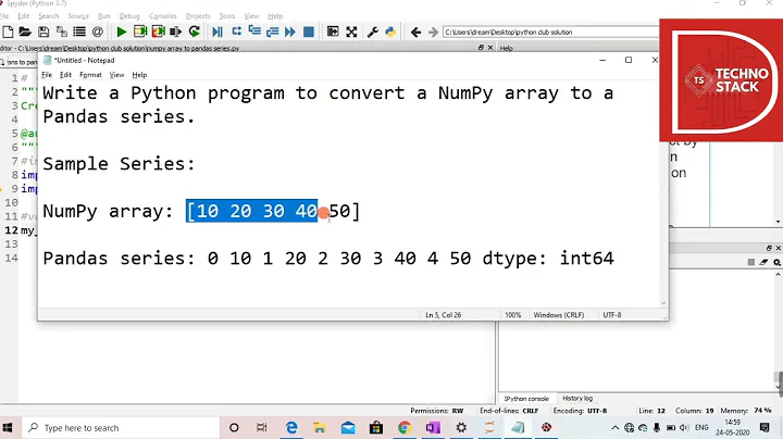 python program to convert a Numpy array to a Pandas series.