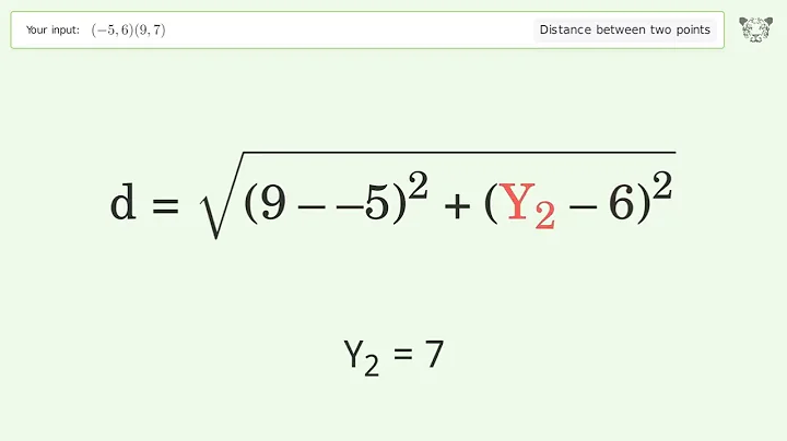 Find the distance between two points p1 (-5,6) and p2 (9,7): Step-by-Step Video Solution
