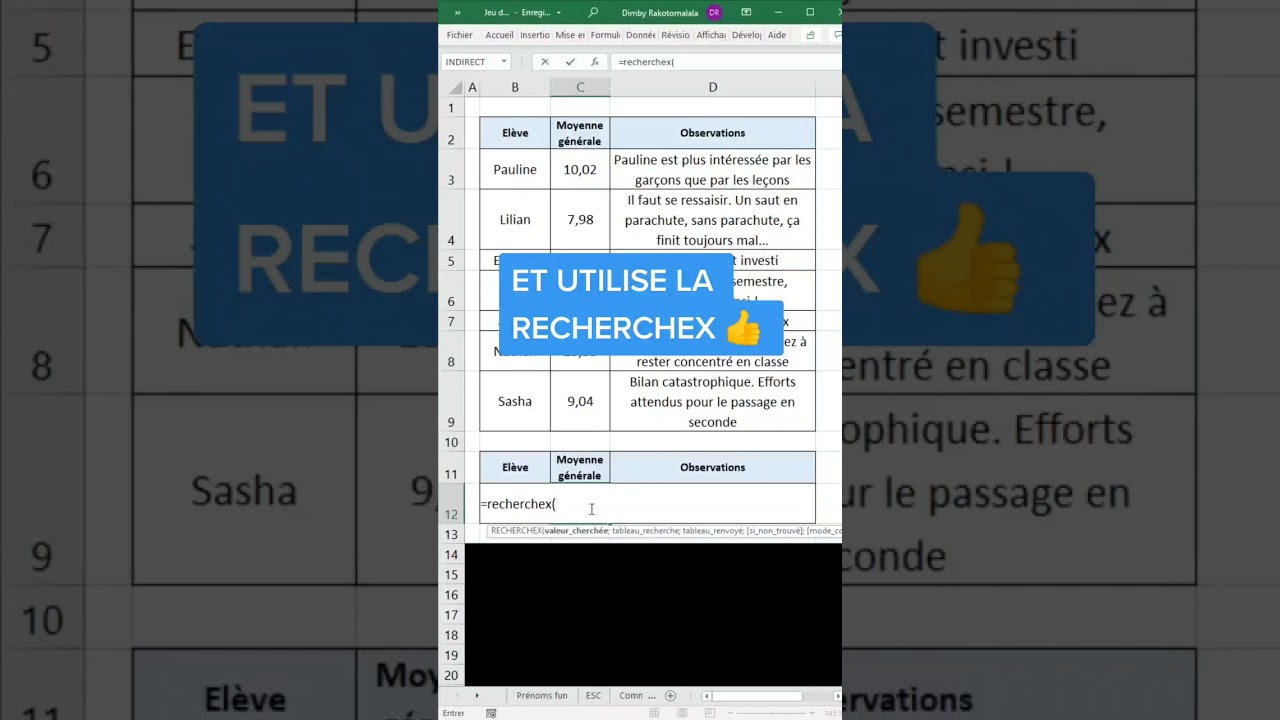 Fonction RECHERCHEX - bulletin scolaire | Astuce Excel