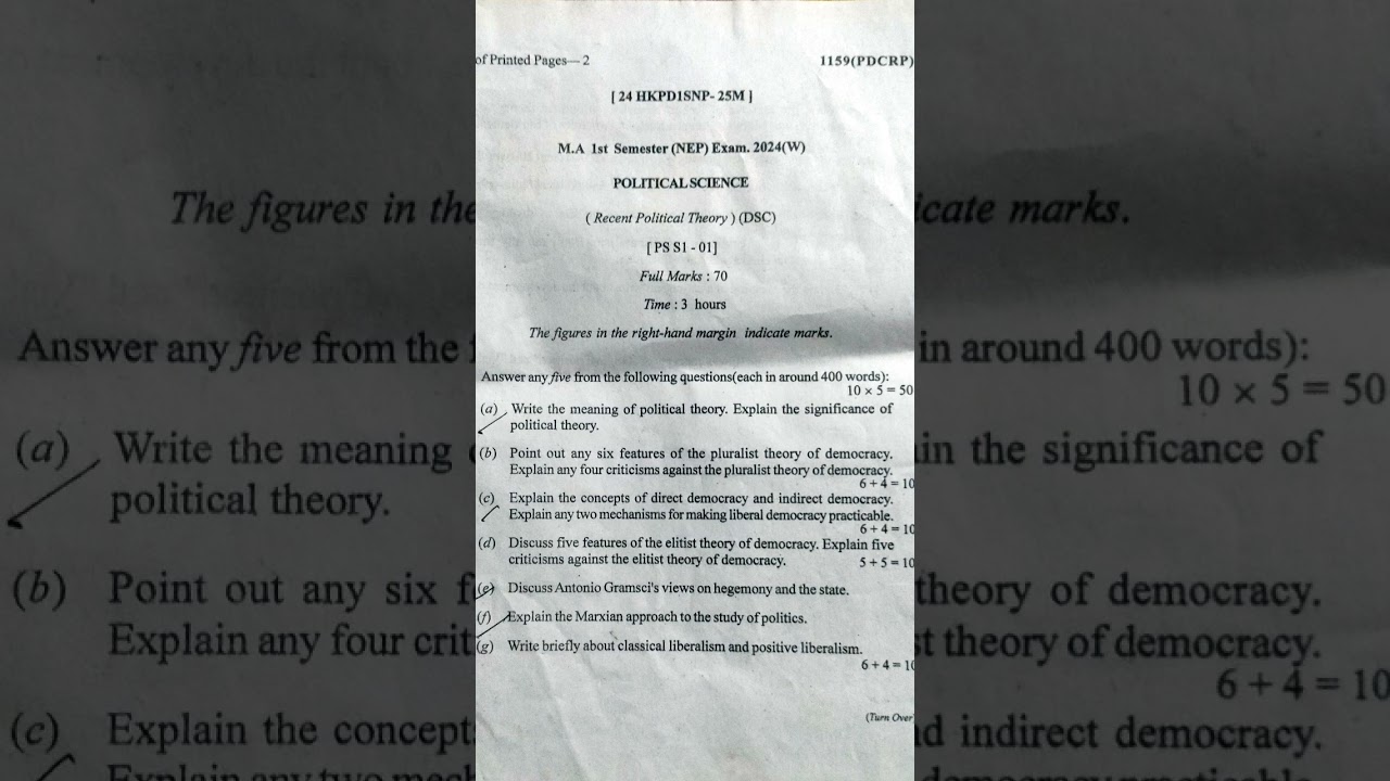 KKHSOU PYQ MA Political Science 1st Sem Question Paper .2024