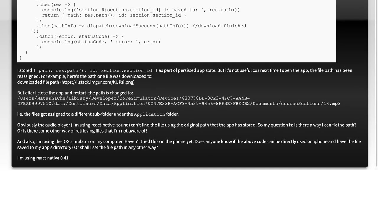 How to download and retrieve local files on iOS with react native and react-native-fetch-blob?