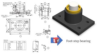 Foot Step Bearing using SOLIDWORKS | Parts and Assembly | SOLIDWORKS tutorials for beginners
