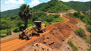Incredible Process of Building a Strong Mountain Road Base using Red Soil and Heavy Grader Machinery