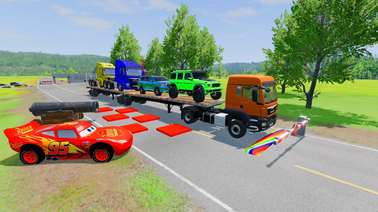 Flatbed Truck McQueen | Transportation with Truck - Pothole vs Car # | BeamNG.Drive Gameplay