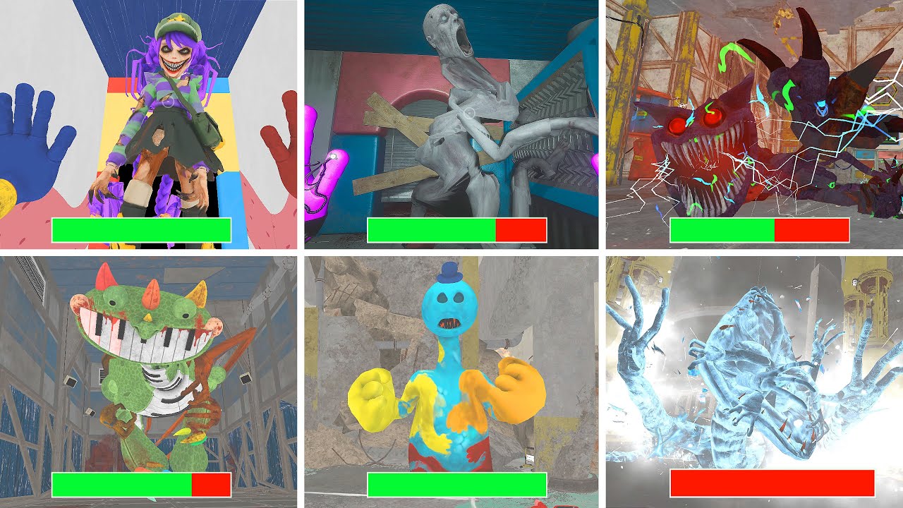 Poppy Playtime: Chapters 1-4 - All CHASE & JUMPSCARES in BRIGHT Mode with Healthbars #poppy | Pat 6