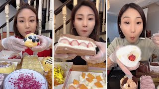 Asmr Mukbangasmrkwai Dessert Mukbang,Mochi Eating,Creperoll Cake Chocolate