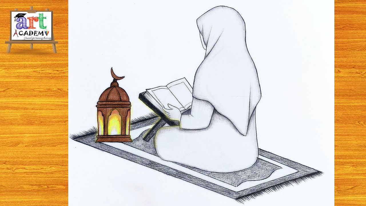 رسم رمضان | رسم بنت محجبة تحمل القران خطوه بخطوه للمبتدئين | رسم بنات | رسم رمضان 2025