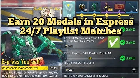 Call Of Duty Mobile Earn 20 Medals in Express 24/7 Playlist Matches Task Complete