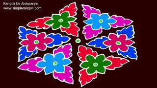 Ugadi Rani With Dots 15X8 Traditional Colour Kolams Design Puvvula Muggulu Dotted