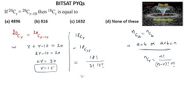 If 20Cr = 20Cr-10 then 18Cr is equal to |BITSAT|Entrance Exam|VIT|JEE|CET|P&C|PYQ|24