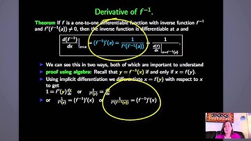 Calculus II, Lecture 1,   7 Derivatives of Inverse Functions