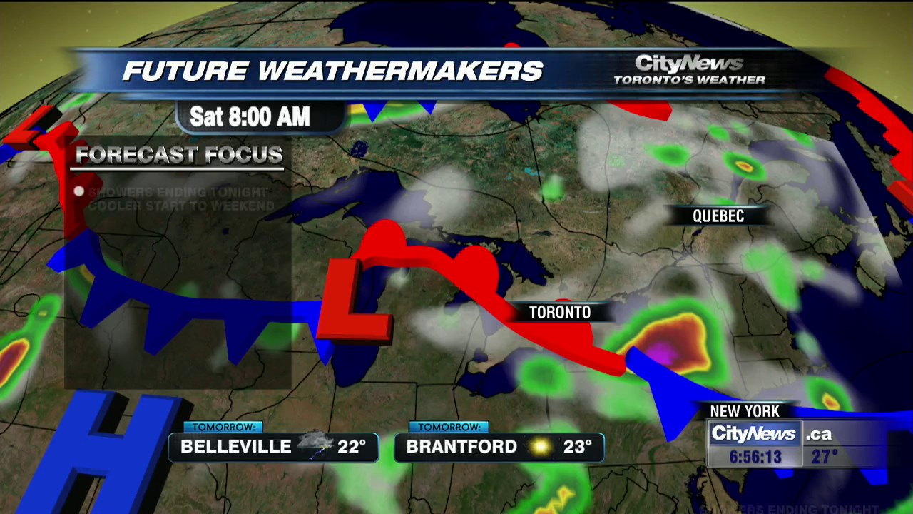 Scattered showers and a cooler start to the weekend - YouTube