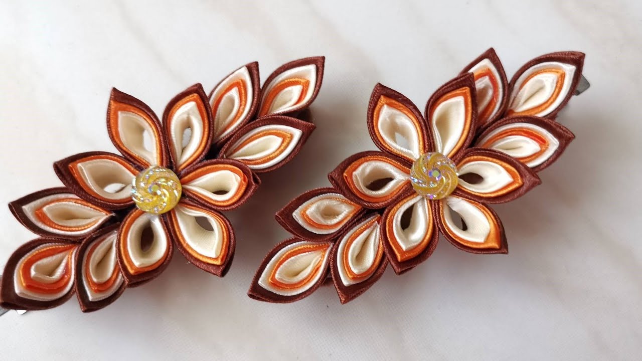 Kanzashi Hair Clips Kanzashi Satin Ribbon Diy Kanzashi Flower Hair Clips Youtube